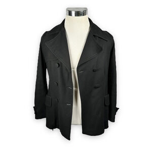 Maje Esterel Peacoat Women's 2 Coat‎ Jacket Black Buttons Wool Blend Belt France